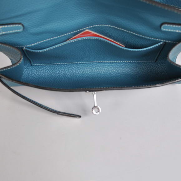 AAA Hermes Kelly 26CM Shoulder Bag Clemence Blue 60669 On Sale